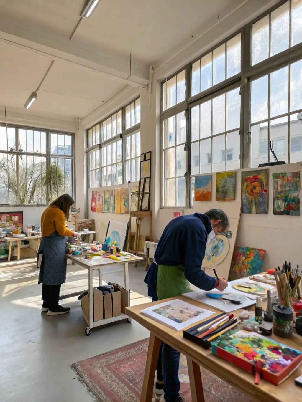 A well-equipped art studio with various tools, materials, and equipment, symbolizing the resources provided to emerging artists.