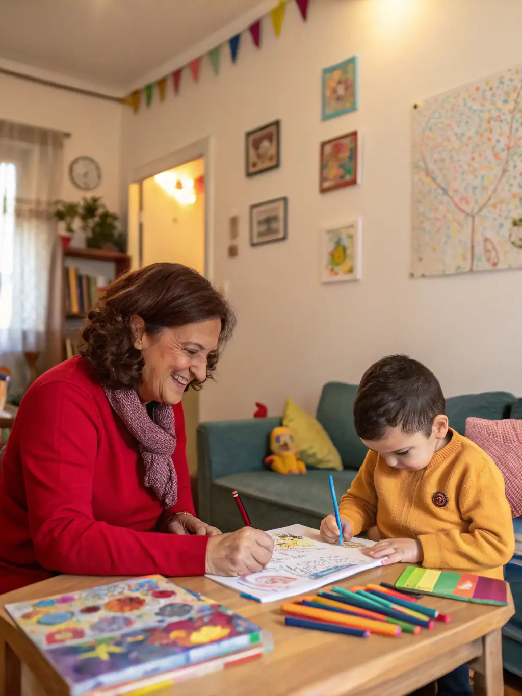 A photograph of a young artist receiving feedback on their painting from an experienced mentor in a brightly lit studio, showcasing EMERGENVOL's mentorship program.